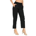 thumbnail image 4 of HDE Women's Linen Blend Pull On Drawstring Pants with Pockets Black S, 4 of 7