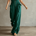 thumbnail image 4 of Morttic Women's Fashion Solid Color Ruffle Strap Wide Leg Jumpsuit – V-Neck Front Zipper Side Pockets Summer Beach One Piece Peacock Green，XL, 4 of 6
