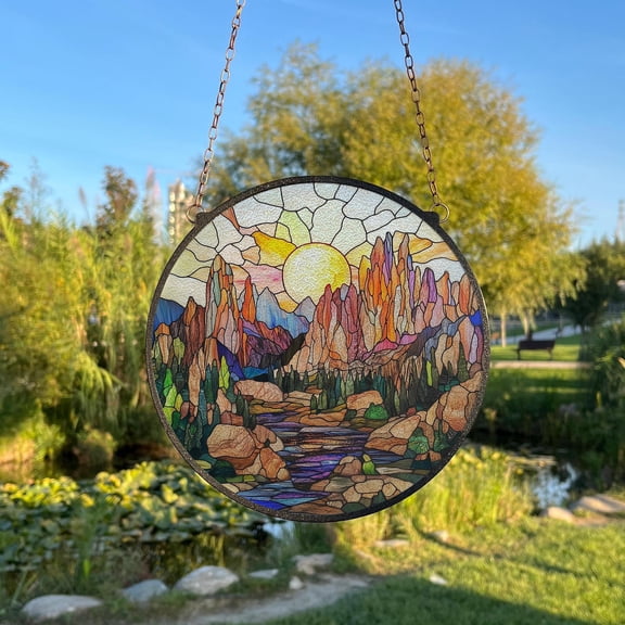 Colorado Garden of the Gods National Park Painted Stained Glass Suncatcher, Window Hanging Decor, Suncatcher Decor, USA Travel Decor