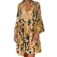 thumbnail image 2 of Womens Summer Dresses Ladies Plus Size Loose Print Long Sleeve V Button Mini Sun Dress Orange XL, 2 of 5