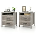 thumbnail image 1 of Gymax Table de Chevet 2 Pcs avec 2 Tiroirs Table de Chevet Style Ferme avec Tablette de Rangement Ouverte, 1 of 10