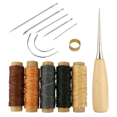 12Pieces Leather Craft Tools with Hand Sewing Needles Drilling Awl Waxed Thread and Thimble for Leather Upholstery Carpet Canvas DIY