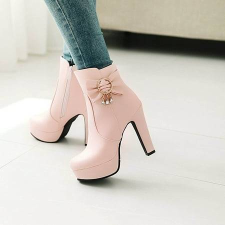 

Waterproof Warm Women s Boots Bow Knot Rhinestone Side Zipper Knight Boots Sweet Short Boots