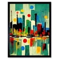 thumbnail image 1 of Abstract Bright Midcentury Style Colourful Cityscape Skyline Painting Blue Red Yellow Pink Green Art Print Framed Poster Wall Decor 12x16 inch, 1 of 5