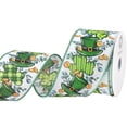 thumbnail image 2 of Homeford St. Patrick's Leprechaun Hats Coins Foliage Wired Ribbon, 2-1/2-inch, Green/White, 10-yard, 2 of 4