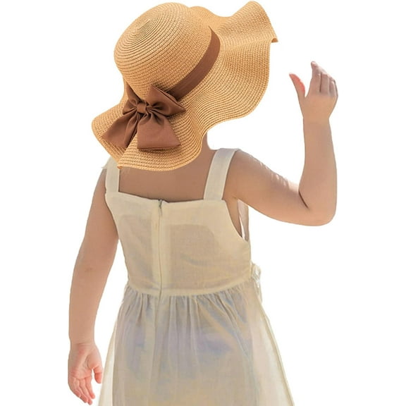 Kids Girl Summer Straw Hat Foldable Wide Brim Cap Sun Visor Hats Sun Protection Beach Hats Bowknot Floppy Cap