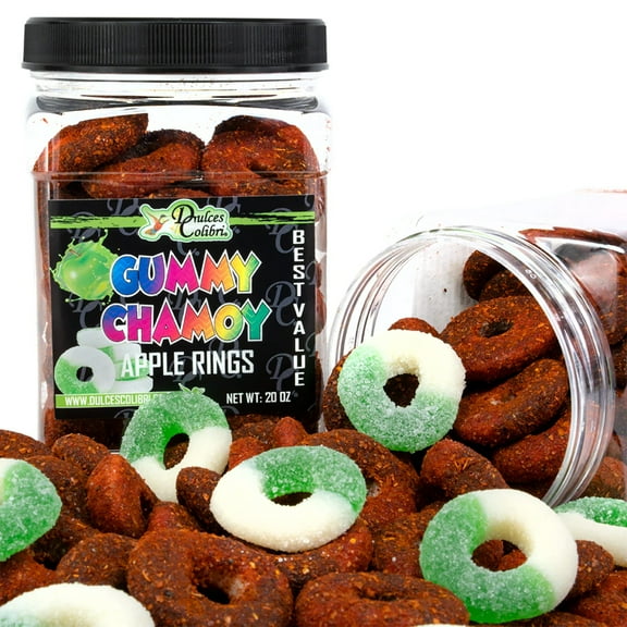 Dulces Colibri - Best Value Jar | Dry Chamoy Coated Green Apple Rings | Mess Free | Made to Order | Authentic Bold Mexican Flavors |20 oz Family Size Jar | Mix & Match Eligible