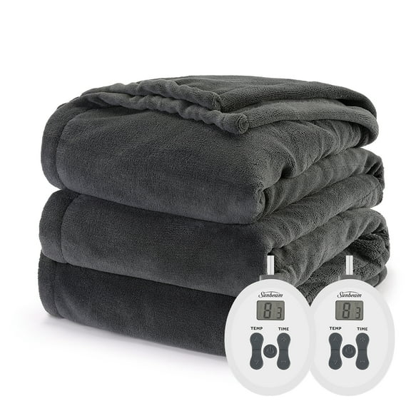 Sunbeam Ultraplush Heated Blanket | 12 Heat Settings - King (Gray)