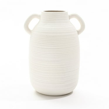 LuxenHome White Ceramic Jug 9.9-Inch Tall Round Vase