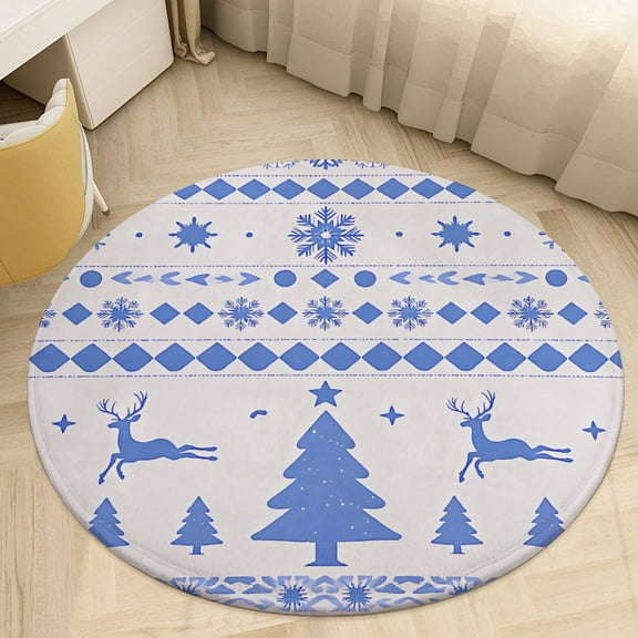 Christmas Pattern Snowflakes Christmas Trees Round Area Rugs for Bedroom Living Room, 3FT Soft Indoor Circle Carpets, Carpet Home Decor Floor Mat