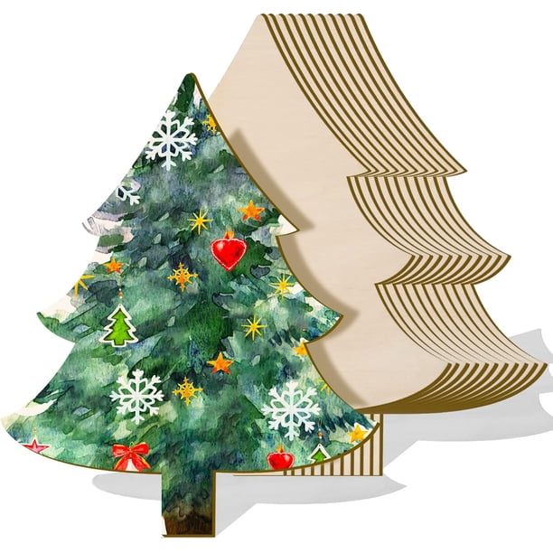 8 x 10 pulgadas Recorte de árbol de Navidad de madera Adornos de madera sin terminar Adornos de madera artesanales para árbol de Navidad en blanco para decoración de fiesta de Navidad DIY (12 piezas)