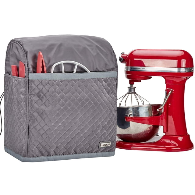 HOMEST Stand Mixer Quilted Dust Cover with Pockets Compatible with KitchenAid 6/7/8 Quart Bowl Lift, Grey (Patent Design)