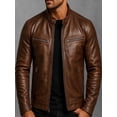thumbnail image 4 of Men'S Distressed Brown Leather Jacket with Multiple Pockets for Winter Fashion S, 4 of 6