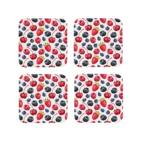 

Drink Coasters Set of 4 Blueberry red Print Leather Coasters for Coffee Table Protector Heat Resistant Cute Coasters for Home Decor Housewarming Gifts Bar Kitchen 4 Inch Square