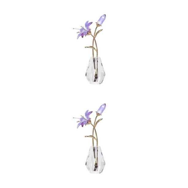 Billuyoard Estatuilla de flores de cristal Ramos de escritorio Decoraciones de plantas Hogar Día de la madre Púrpura 2piezas