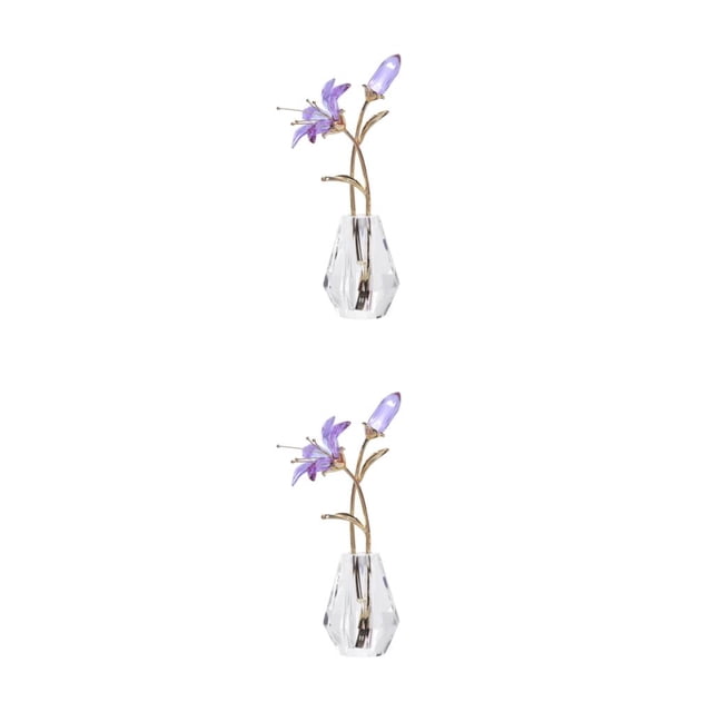 Naiovety Estatuilla de flores de cristal transparente Ramos de escritorio Fiesta Día de la madre Púrpura 2Conjunto