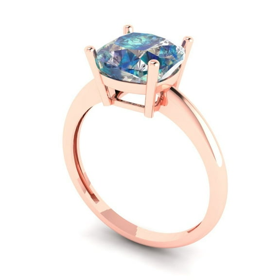 2.5 ct Cushion Cut Blue Moissanite Solitaire Engagement Ring for Women in 18K Rose Gold