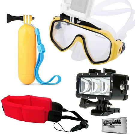 Opteka Snorkeling Google + Floating Hand Grip + LED Light + Wrist Strap or GoPro HERO4, HERO3, HERO2 Black, Silver, Session, SJ6000, SJ4000 and Similar Action