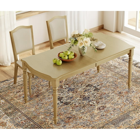 Oak Dining Table for 6–8 People, Farmhouse Dining Room Table with Solid Rubber Wood Legs for Kitchen