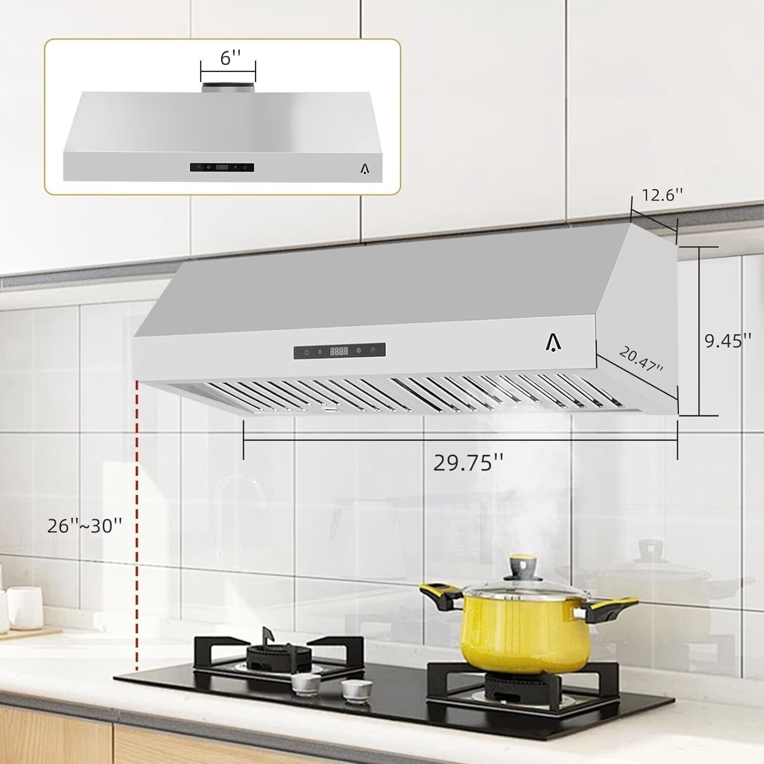 BENESKY 30 Inch Range Hood for Under Cabinet Stainless Steel 3-Speed Exhaust Fan, Touch Screen, Dishwasher Safe Baffle Filters, LED Lamps, 400 Max Blower CFM, Low Noise for Kichten