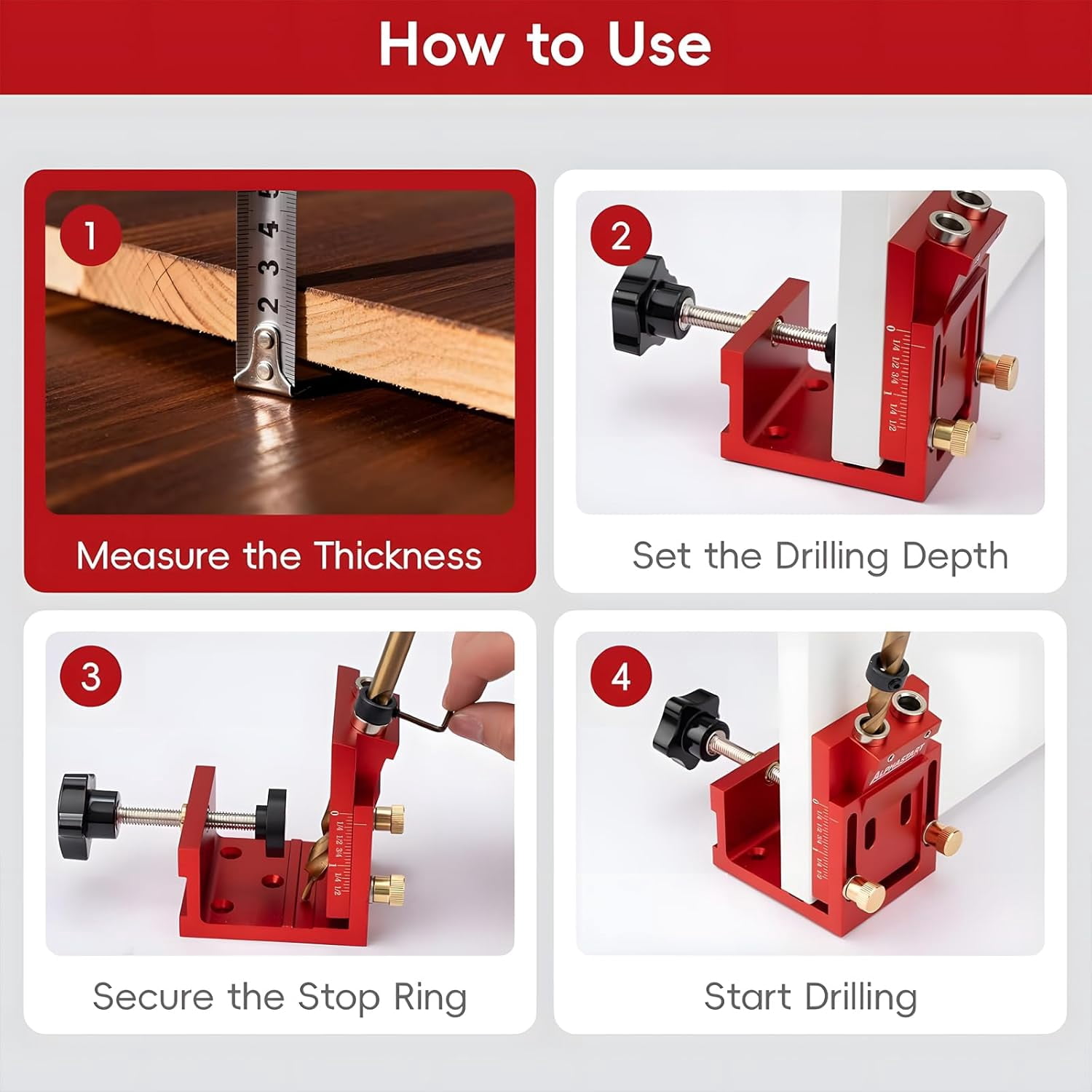 15° Precision Pocket Hole Jig Kit – Complete Joinery System with Step Drills, Wrenches, Drill Stop Rings, Square Drive Bits, Adjustable Fixture for DIY Carpentry and Woodworking Projects(RL 1 Set)