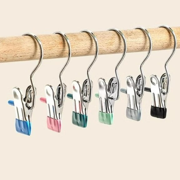 Multifunctional Stainless Steel Trouser Clips, Household Wardrobe Storage Clothes, Hats, Socks, Clips, Seamless Hooks, clothespins, blue, Individually Packed