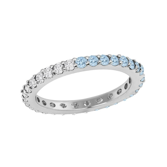 2mm Round Shape Aquamarine 925 Sterling Silver Eternity Mother's Day Gift Ring