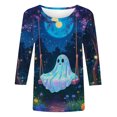thumbnail image 4 of Yeaiivve Halloween 3/4 Sleeve Tops for Women Ghost Moon Printed Plus Size T-Shirts Soft Casual Crewneck Tee Comfy Breathable Holiday Party Blouse L, 4 of 5