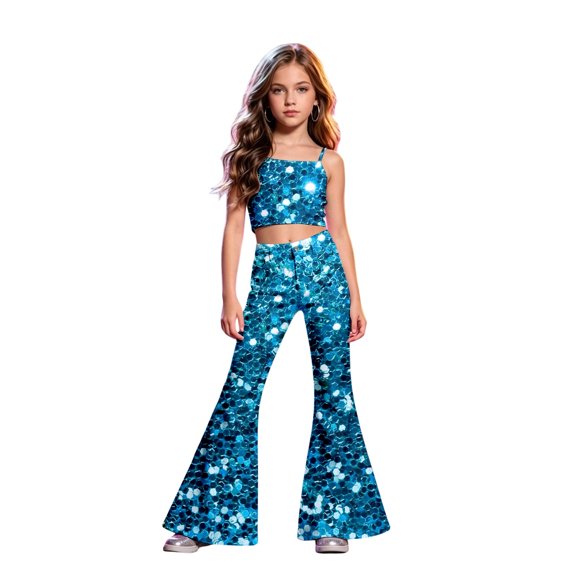 Vividxx Girls Flare Pants Sparkling Glitter Stage Pants For Girls Sequin Bell Bottom For Performances And Everyday Wear Fashion 5-6 Years