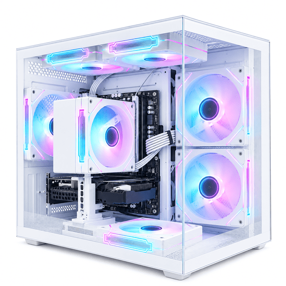 Suevery Gaming PC Desktop, AMD Ryzen 5 5500, Radeon RX 6500XT 4GB, 512GB NVMe3.0 SSD, 16GB DDR4, Wifi 6, White