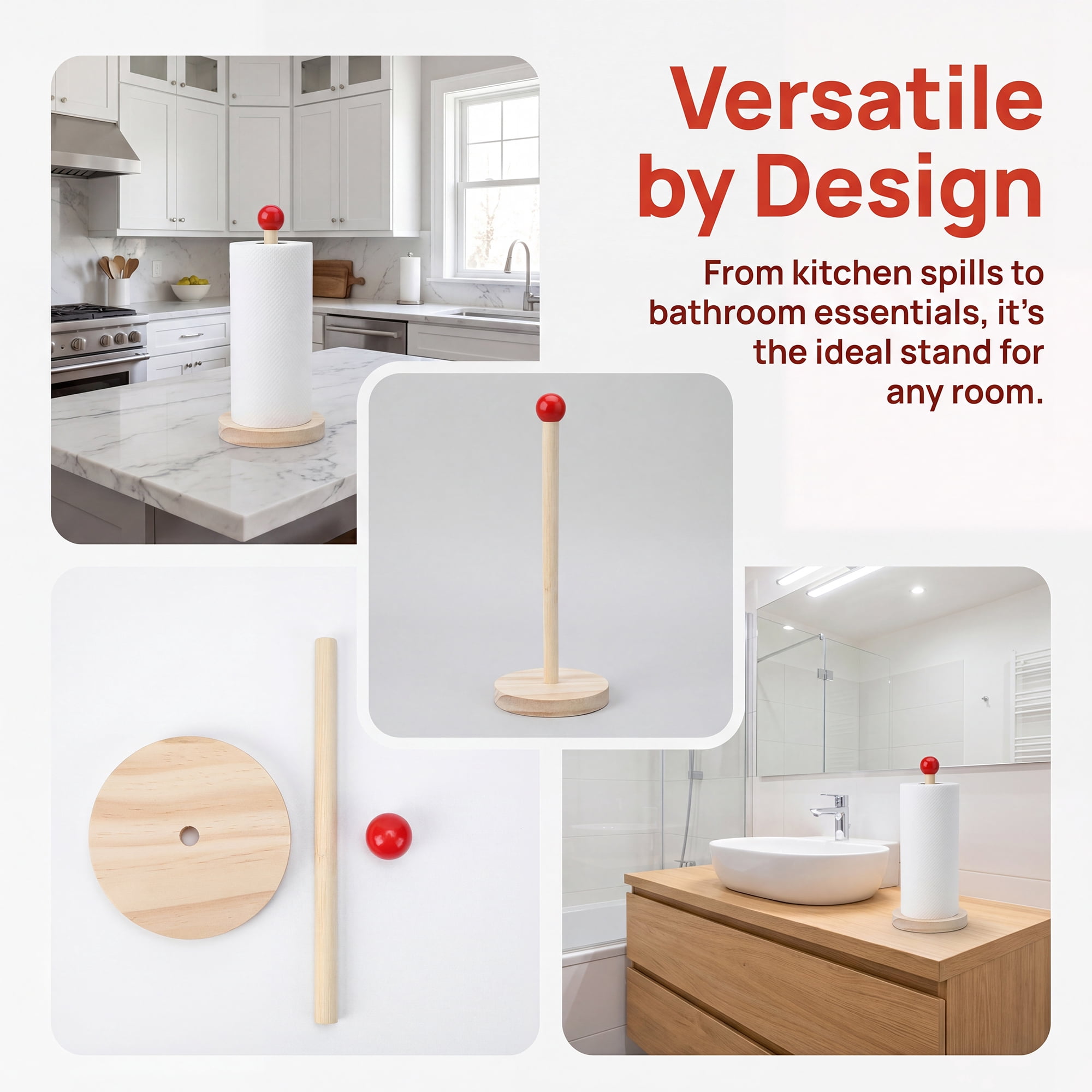 Unique Bargains Paper Towel Holder Wood Kitchen Decor for Bathroom Red 10.4x3.1inch