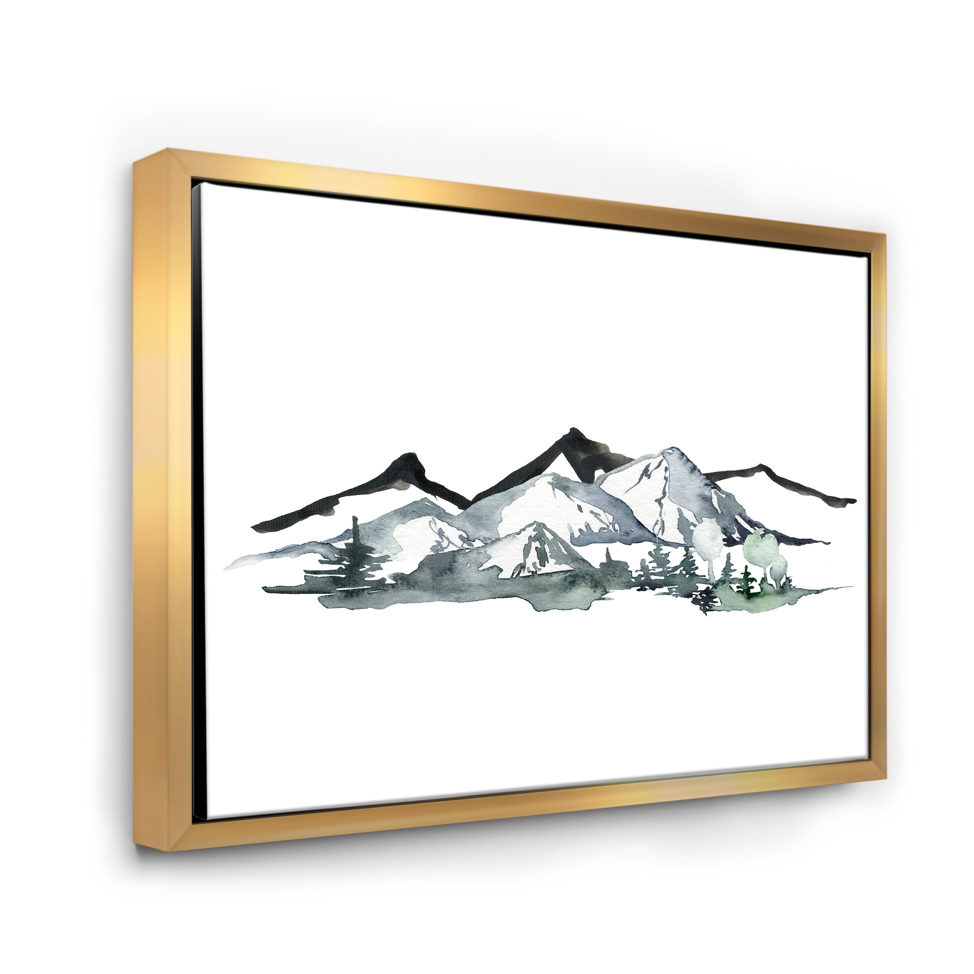 Designart 'Minimalistic Fir Forest and Winter Mountains I' Modern Framed Canvas Wall Art Print