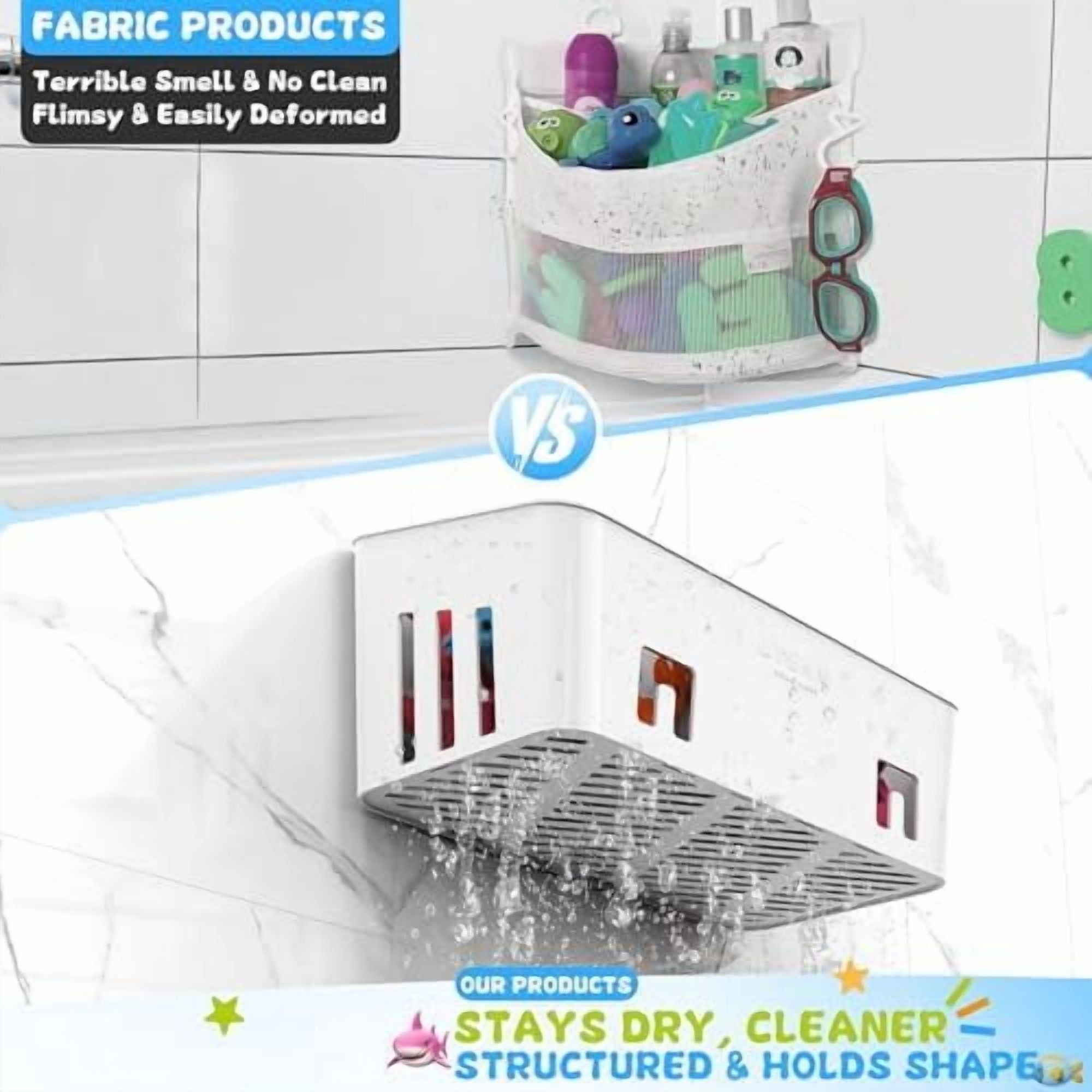 Bath Toy Storage 2 Packs, Large Bath Toy Holder with 3 Compartment, Quick Dry Bathtub Toy Organizer, Bath Tub Toy Net, Shower Toy Basket & Bin, Bathroom Accessories for Baby,Toddler,Kids（White）
