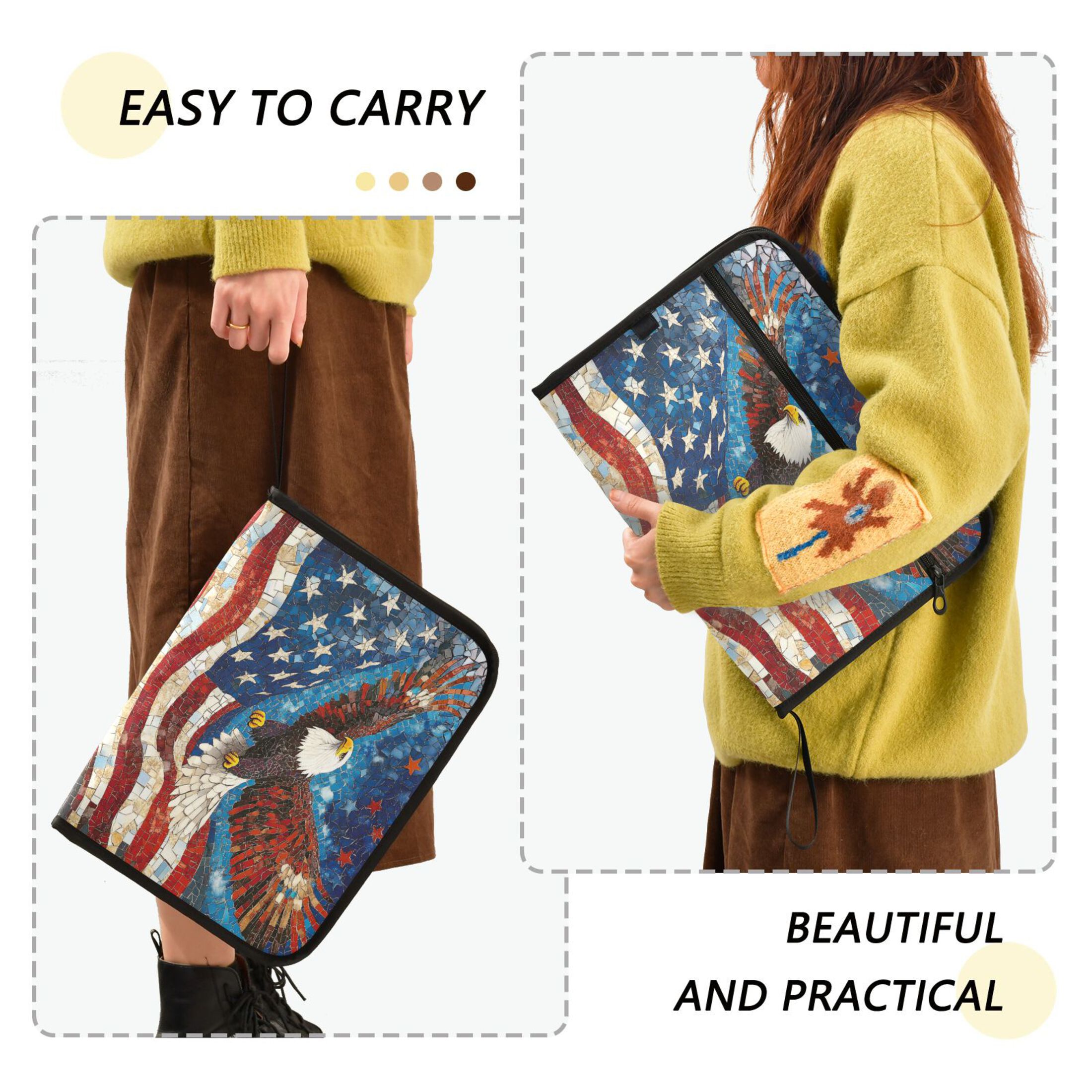 WOBOGO American Flag Bald Eagle Expanding File Folder Letter Size Accordion Filing Organizer 13 Pocket Separate Organ Pocket
