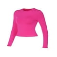 thumbnail image 4 of PENGXIANG Women‘s Y2K Slim Crop Tops Solid Color Long Sleeve  Neck T-Shirts Basic Tee Yoga Workout Tops, 4 of 6
