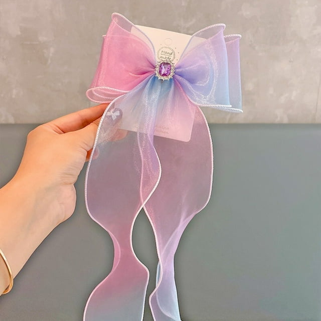 DPTALR Mesh Gradient Bow Clip For Little Girl Children's Hair Accessories, Hair Clip With Ribbon Tassels, Hair Clip