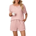 thumbnail image 2 of Liacowi Women Pajama Set Short Sleeve T-Shirts Tops and Shorts 2 Piece Sleepwear Loungewear, 2 of 5