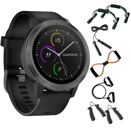 Garmin 010-01769-11 Vivoactive 3 GPS Fitness Smartwatch (Black & Gunmetal) + 7-Piece Fitness Kit
