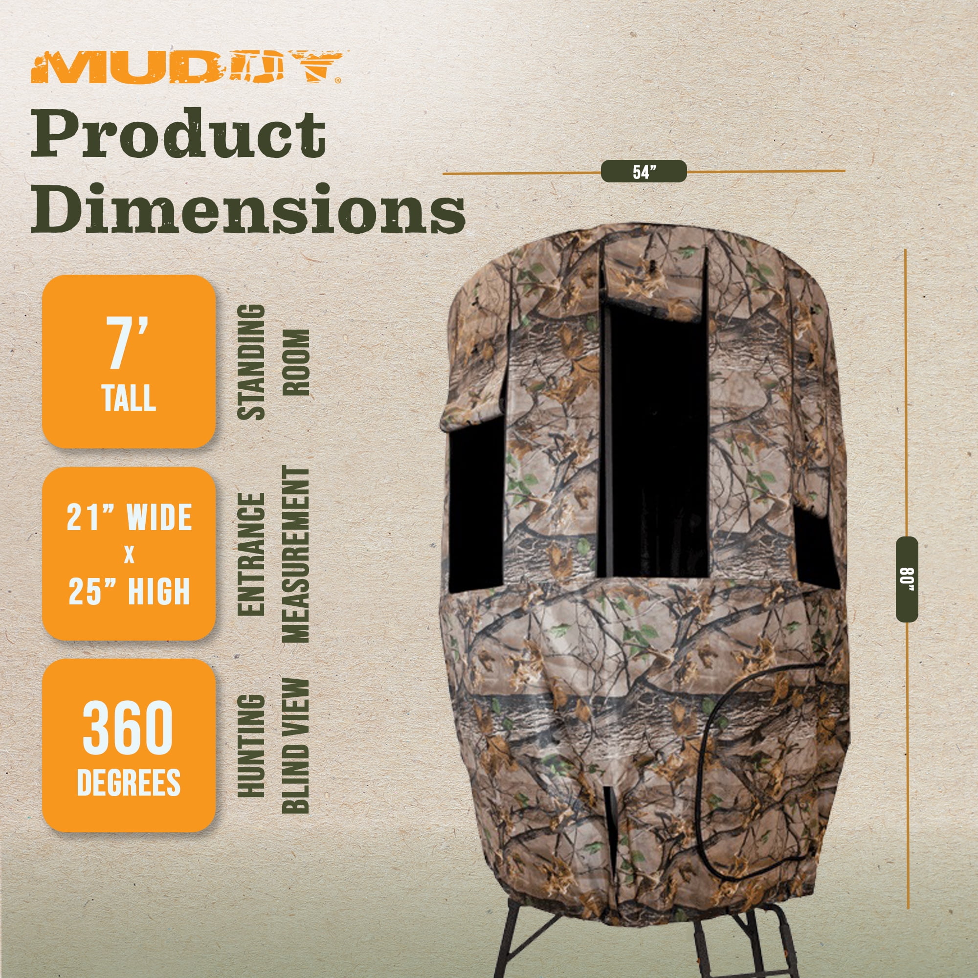 Muddy 90.00 x 50.00 x 84.00'' Liberty Tripod Stand Hunting Blind Enclosure with 8 Zippered Windows