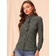 thumbnail image 2 of Camisa de Manga Larga Allegra K con Cuello Simulado y Volantes Botones Florales Verde Negro S, 2 of 6