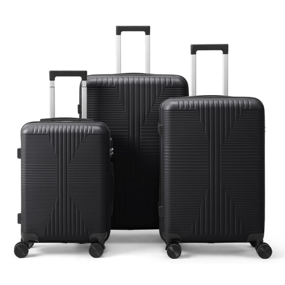 COTINSE 3 Piece Hardside Luggage Set, Lightweight PP Suitcases with 360° Spinner Wheels, 20/24/28 Inch Travel Trolley Case, Black