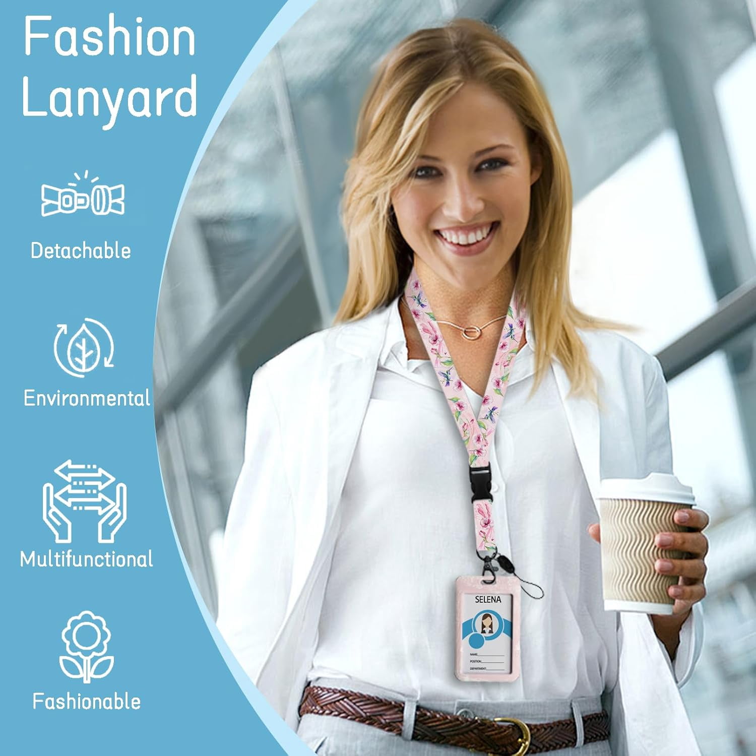 MaxxMarket Bird Badge Holder with Retractable Lanyard, Pink Lanyards for ID Badges Name Tags Vertical Card Holder, Detachable Lanyard Badge Reel Retractable, Teacher Nurse Workers Women Office Gifts