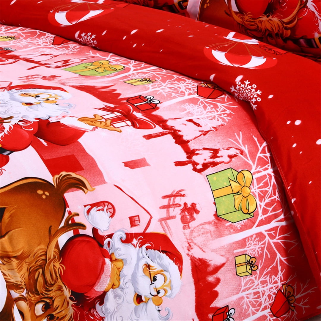 Green Essen 4 Pieces Bedding Set King Size Christmas Duvet Cover Quilt Cover Flat Sheet Pillowcases Red Christmas Decor Cartoon Santa Claus