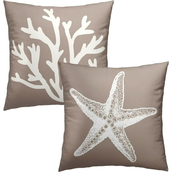 Gray Coral Tree and Starfish Throw Pillow Cover 24x24 Inch Pack of 2 Summer Beach Sea Star Cushion Pillow Case Square Cotton Nautical Coastal Pillowcase for Party Bed Sofa Home Car Bedroom Outdoor