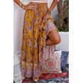 thumbnail image 2 of ABPHQTO Falda maxi de cintura alta elástica con volantes y estampado floral boho naranja para mujer, 2 of 5
