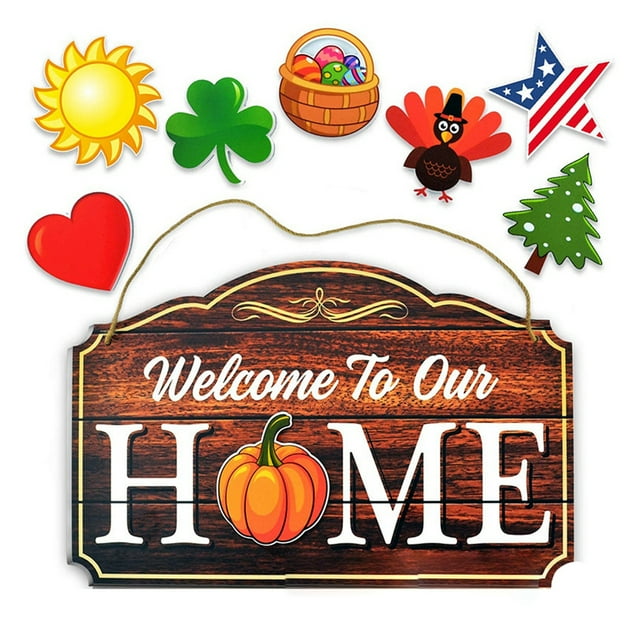 Coofit Welcome Sign Set Wooden Creative DIY Magnetic Front Door Decor Door Hanging Sign