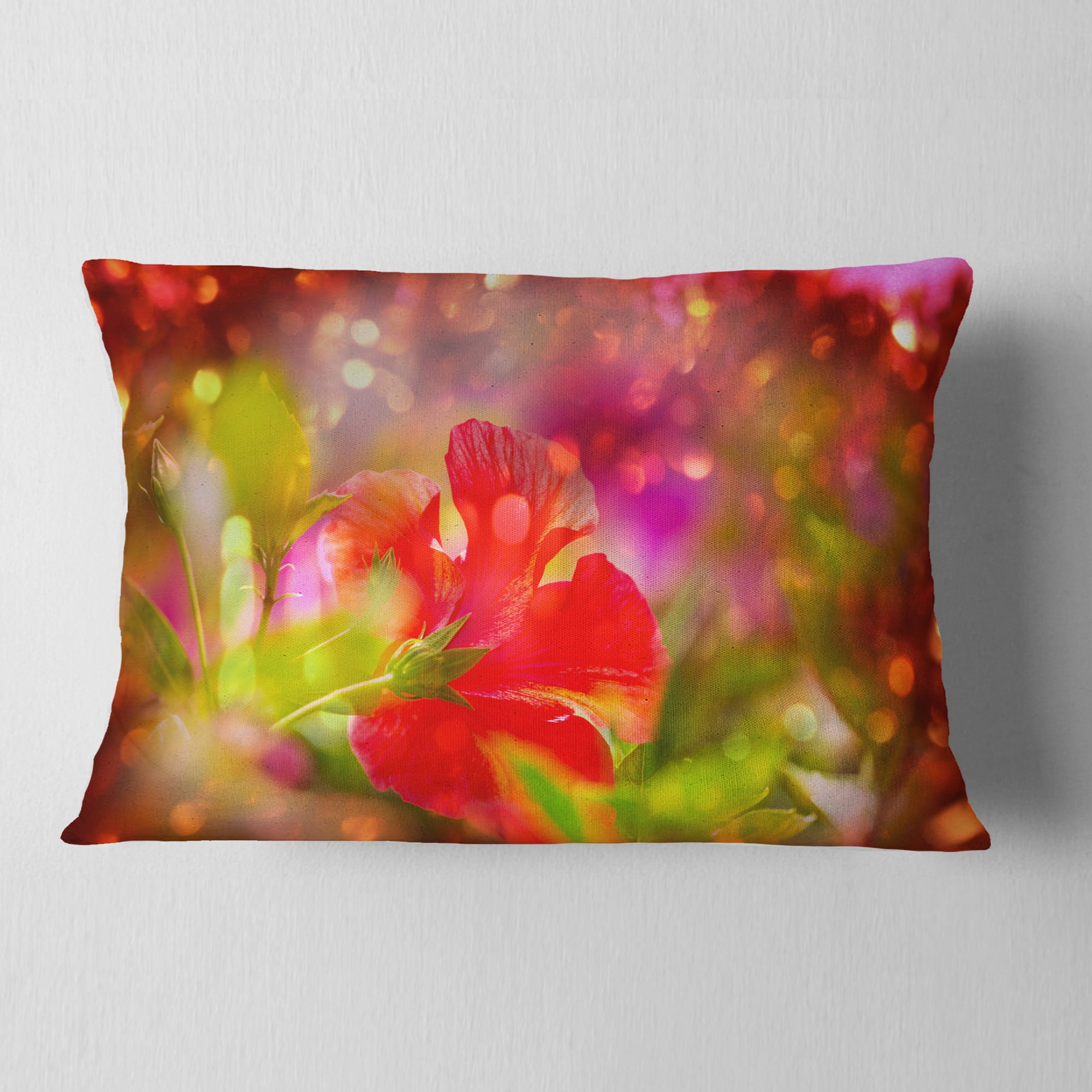 Designart 12" x 20" Red Polyester Throw Pillow