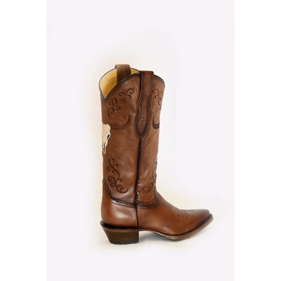 Women's Leather Steer Head Mid-Calf Boots