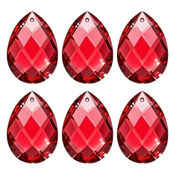 Uxcell K9 Crystal Pendants Teardrop Beads, 6 Pack 38mm Chandelier Prisms Parts Hanging Grid Beads DIY Lamp for Arts Crafts Decoration, Red