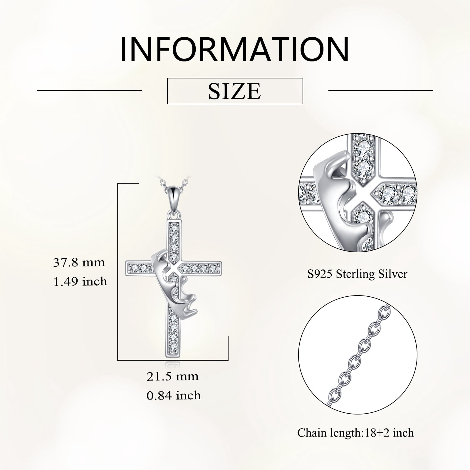 Crown Cross Necklace 925 Sterling Silver Crucifix Pendant Cross Jewelry Gifts for Women